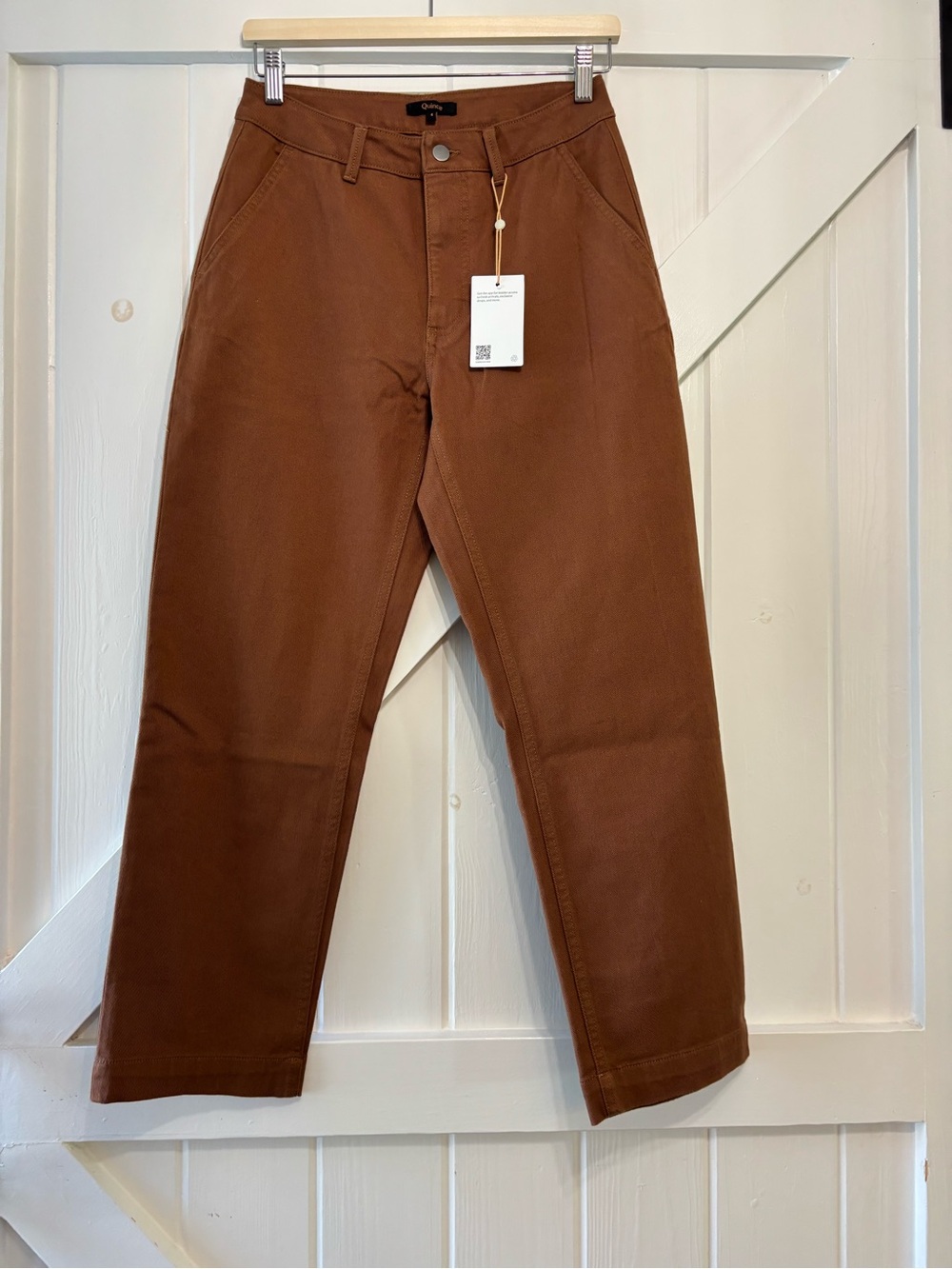 Quince Organic Cotton Twill Cropped Pants Rust Brown Straight Leg Stretch 4 - Picture 2 of 9
